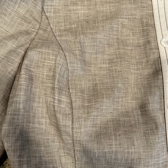 Worth Tan Linen and Leather Button Front Three Quarter Sleeve Blazer Jacket, 14 - Picture 3 of 7